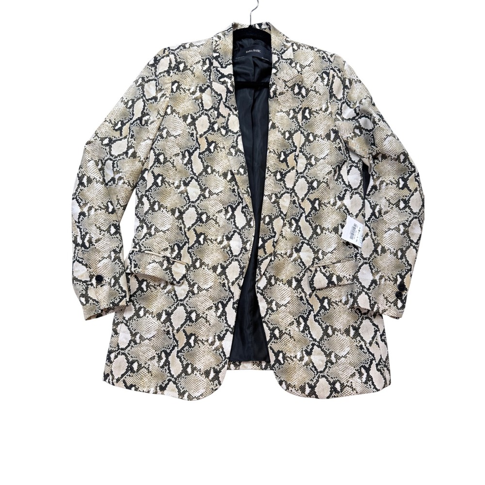 Zara Basic Blazer Women S Tan Snake Print New NWT Faux Leather Animal Pattern